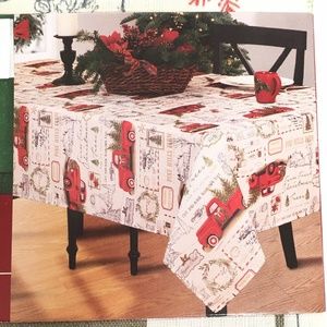 Red Farm Truck Christmas Tree Fabric Tablecloth